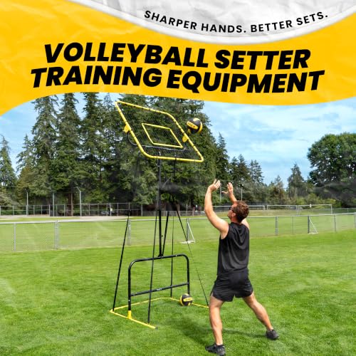 Black & Yellow Volleyball Setter Trainer, Adjustable 6-11 ft Net for Solo Practice