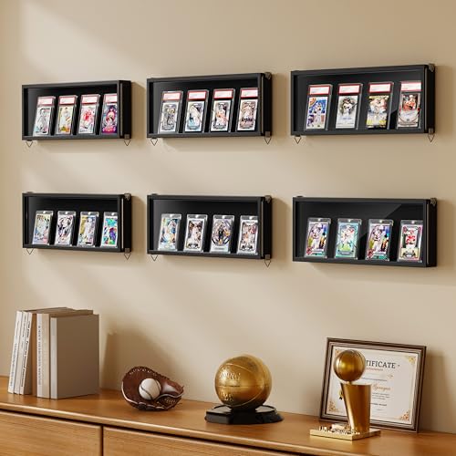 Emfogo 1-Layer 6 Pack Wall Mount Wooden Baseball Card Display Cases with Clear View