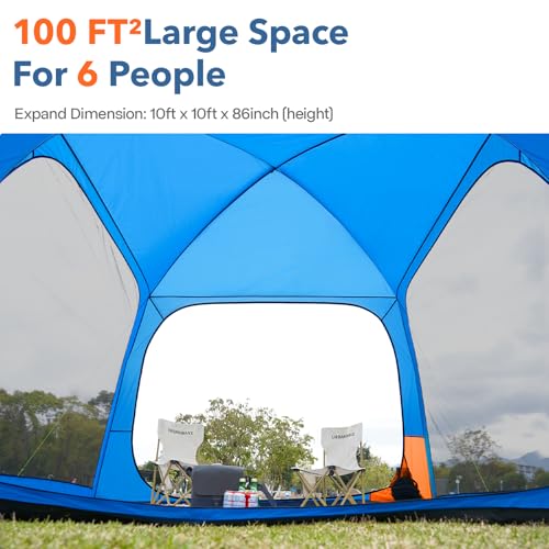 OakPedion 10x10ft Blue & Orange Screen House Tent for Camping, Outdoor Patio Shelter with Floor