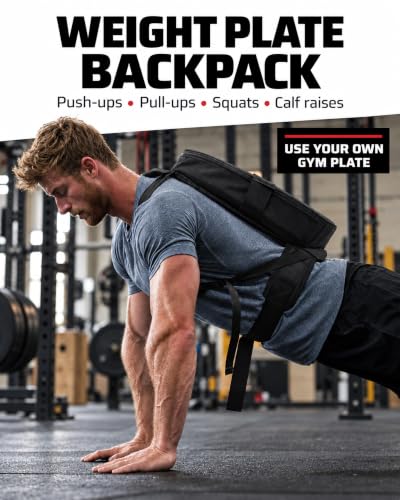 Weighted Backpack for Push-Ups, Pull-Ups & Squats - Fits 17.5" Gym Plate