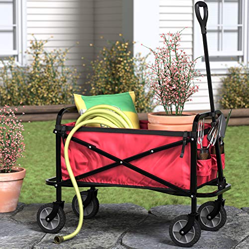Amazon Basics Heavy Duty Collapsible Utility Wagon - Red, 265 lb Capacity