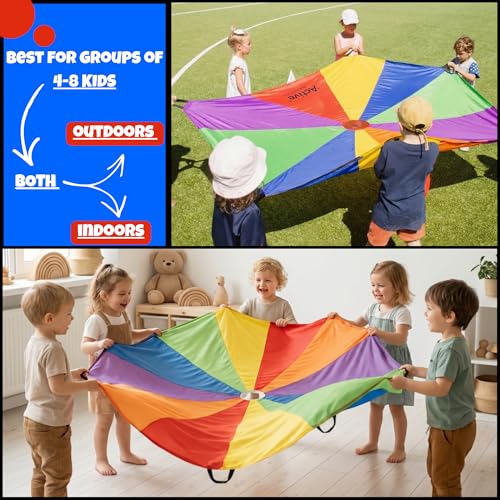 Activejoy Rainbow Parachute for Kids 8ft with Handles - Outdoor & Indoor Play
