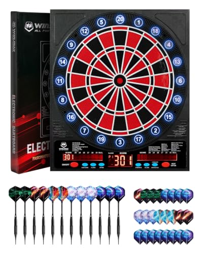 WIN.MAX Electronic Dart Board for Adults - Soft Tip, Automatic Scoring, Black-Red Light Variation