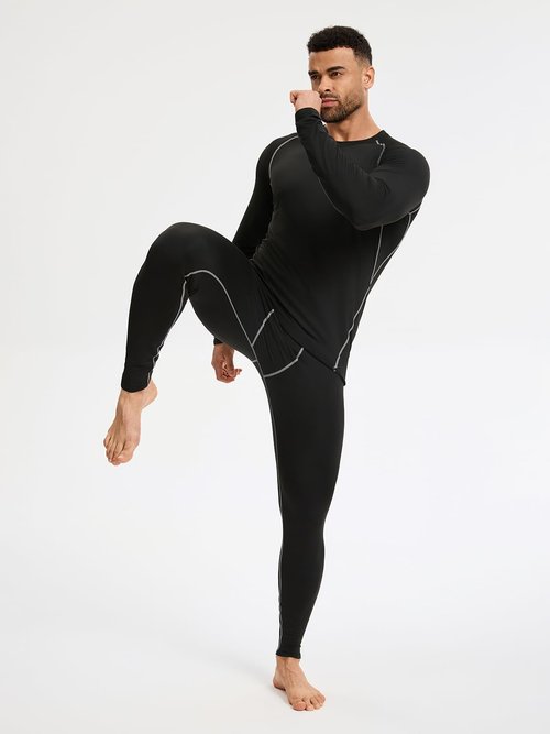 Celfaeree 2 Packs Compression Set Men Thermal Underwear for Men Long Johns for Mens Thermals Top and Bottom Set Black/Gray XL