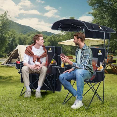 Heated Camping Chair with Canopy & Footrest - Black & Grey 1 Pack