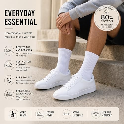 Winterlace Unisex Crew Socks Large White 72 Pairs Moisture-Wicking Cotton