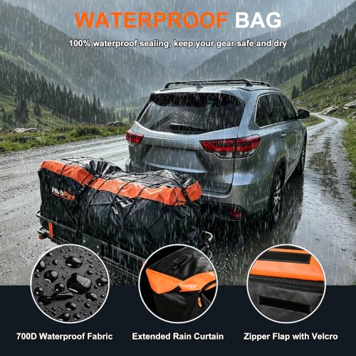 HubPax 16 Cu Ft Folding Hitch Cargo Carrier Basket 60 x 20 x 6 with Waterproof Bag