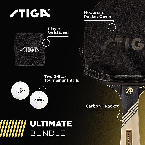 STIGA Carbon+ Ping Pong Paddle Set with 2 Balls & Cover - Black Cover, One Size