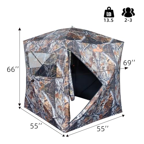 3 Person Hunting Blind - Portable Ground Blind with Silent Windows - Deer & Turkey Hunting Shelter - Variation of This Listing