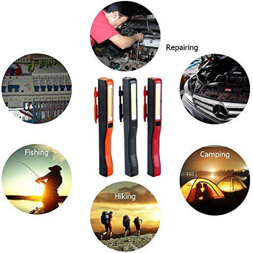 Rechargeable LED Work Light 3-Pack with Magnetic Clip, COB Floodlight & Torch