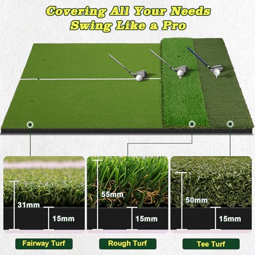 Premium Golf Hitting Mat 6x4ft Extra Large with Real Tee & Shock Absorption