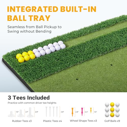 Golf Hitting Practice Mat 45MM Dual Turf with Ball Tray 5x4FT - 9 Holes