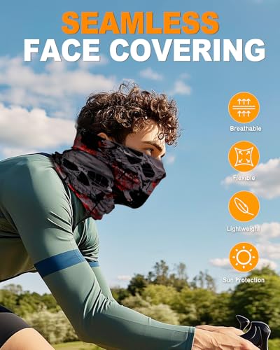 Neck Gaiter Face Cover Mask with Skull Design - One Size, Pack of 4