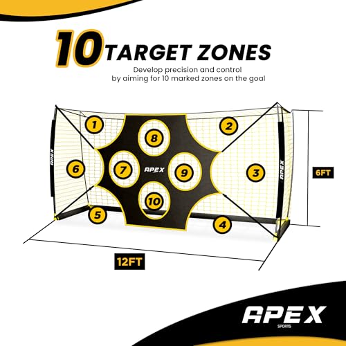 Apex Sports 12x6 FT Portable Soccer Goal with Precision Target - AP008