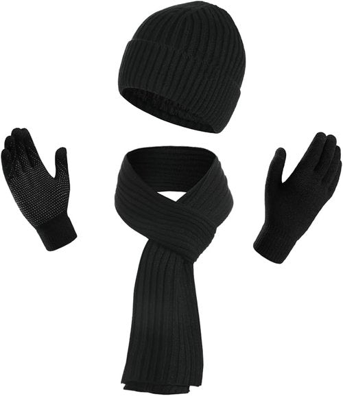 KRATARC Warm Knitted Scarf and Beanie Hat Set - Unisex Fleece for Cold Winter Days