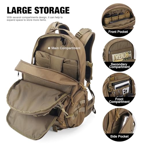 Mardingtop 35L Khaki Tactical Military Backpack with Cordura for Hiking & Camping