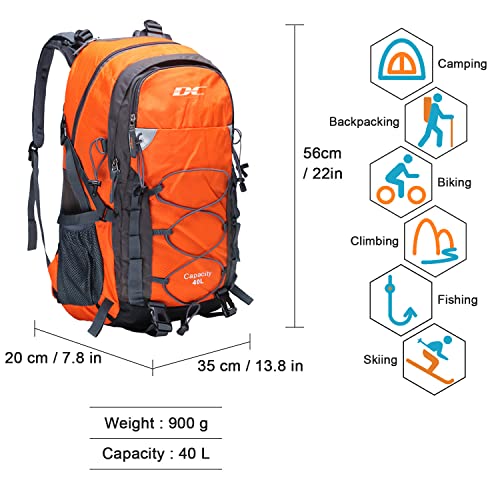 Diamond Candy Orange 40L Waterproof Hiking Backpack for Men and Women