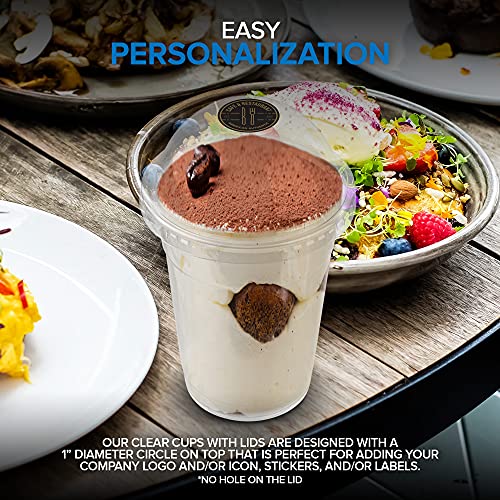 16 oz Clear Plastic Dessert Cups with Lids Set of 50 - Disposable Parfait & Fruit Containers