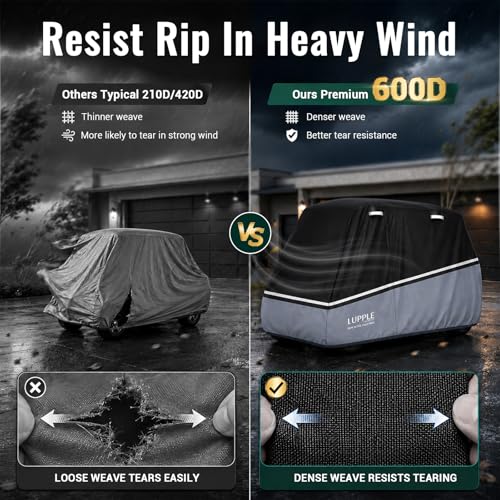 Golf Cart Cover 4-Seat XL 90" for Extended Roofs Waterproof Windproof Heavy Duty