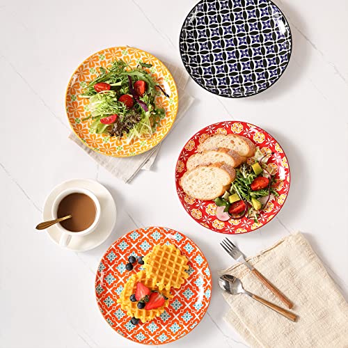 Ceramic Salad Plates Set of 6 - 8 Inch Colorful Dessert Plates, Vibrant Colors