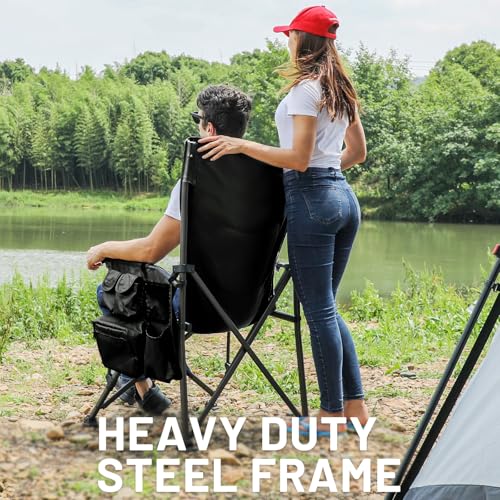 Oversized Folding Camping Chair with High Back and 500lbs Capacity — Black