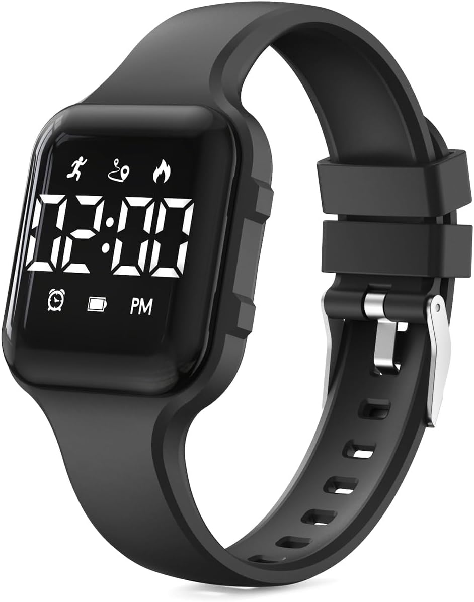 Skiennix Children's Fitness Tracker Watch - Waterproof Digital Step Counter with Pedometer & Alarm (Black)