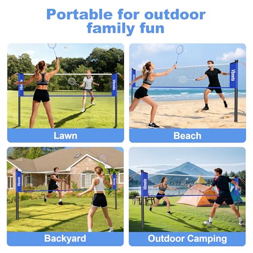 Vbneto Blue & White Portable Badminton Set - 20ft x 5ft Outdoor Net with Rackets & Shuttlecocks