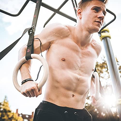 VIA Fortis® Premium Wooden Gym Rings - Extra Wide Straps & Workout Guide for Calisthenics | Crossfit