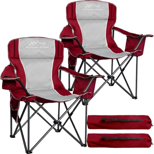Red Oversized Camping Chair 500lbs Heavy Duty Padded Outdoor Seat with Lumbar Support