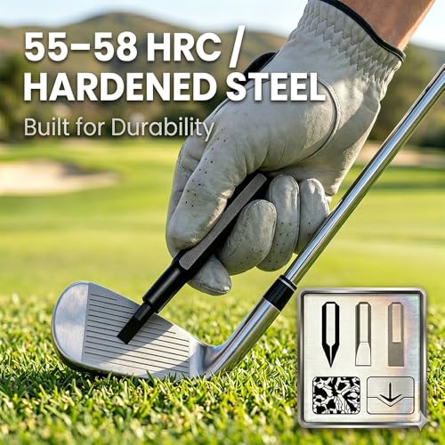 Golf Club Groove Sharpener Tool with Magnetic Quick-Change - Black - 4 Tips, Aluminum Handle