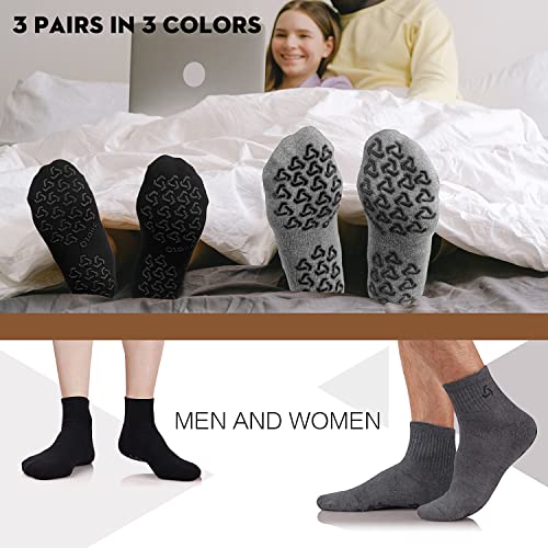 Ozaiic Non-Slip Pilates Socks 3 Pairs Large Black Grey Dark Gray for Yoga