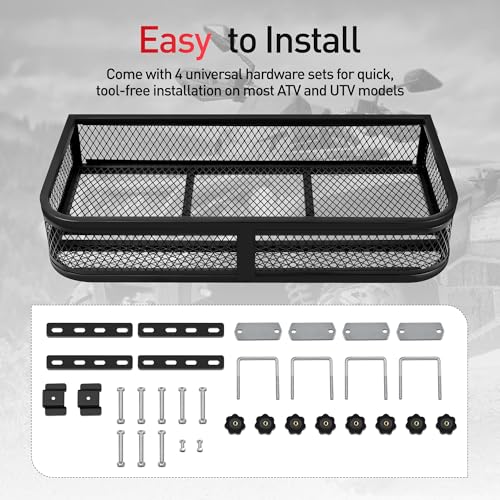 JY PERFORMANCE ATV Front Cargo Basket Heavy Duty Rack 36x17.3x6.3 inches