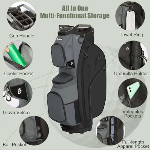 Beutyal 15-Way Golf Cart Bag for Men with Organizer Top - Black & Grey