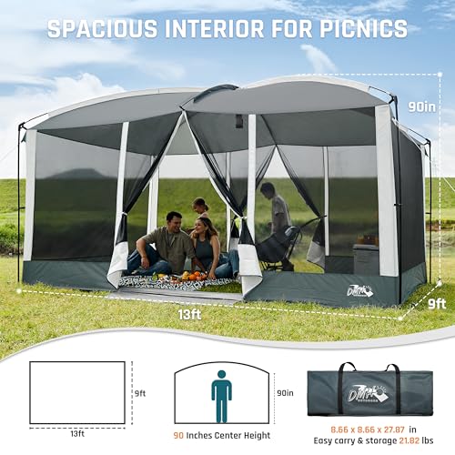 DMH Outdoors Gray 13x9 ft Screen House Tent with Mesh & Magnetic Doors
