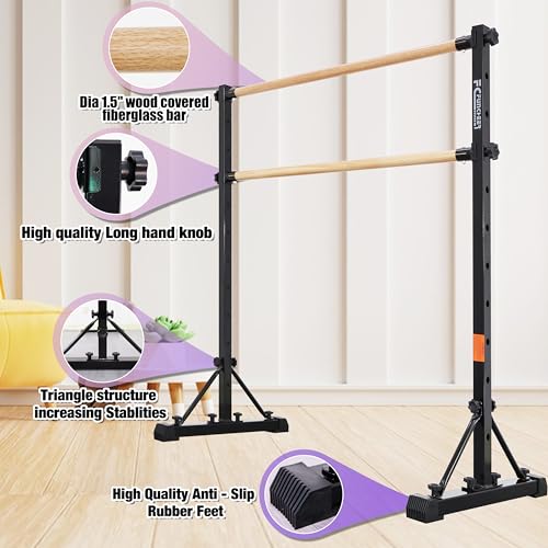 FC FUNCHEER 4FT Adjustable Wooden Ballet Barre - Portable Dance & Fitness Equipment