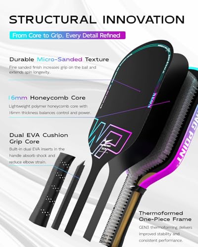Warping Point Neon Gen 3 Pickleball Paddle - Gradient Blue Purple, UPA-A Approved, Triple-Layer T700 Carbon Fiber, 16MM EdgeFusion Core