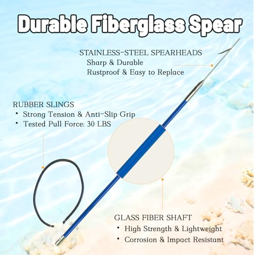 Hawaiian Sling Fishing Spear Set - Fiberglass Pole with 3 Tips, Fish Line Holder, Sharpening Files, Carry Bag – Variation SP-01