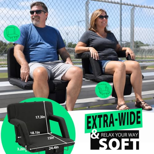 Extra Wide Stadium Seat with Back Support & Cushions - 25 Inch Portable Bleacher Chair