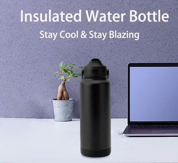 Skiennix 32 oz Insulated Water Bottle - Leak-Proof Stainless Steel with Flip-Top Straw Lid | Black