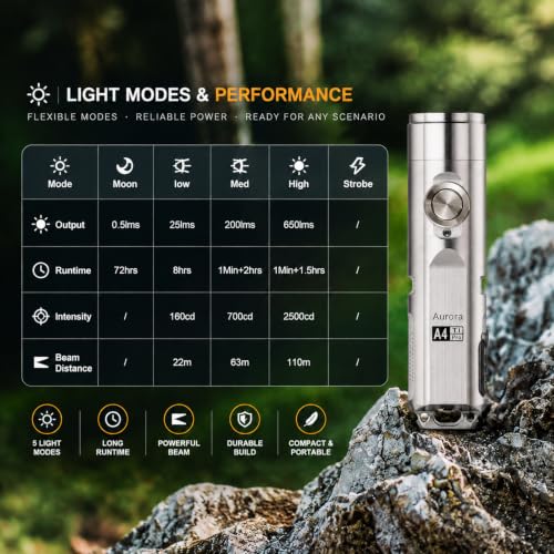 Titanium Keychain Flashlight 650 Lumens USB C Rechargeable - B Variation