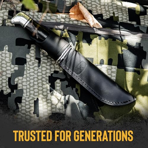 Buck Knives 117 Brahma Fixed Blade Hunting Knife with Sheath, Black/Silver, 8.75"