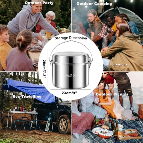 Camping Cookware Set 304 Stainless Steel Pots and Pans for Outdoor Cooking