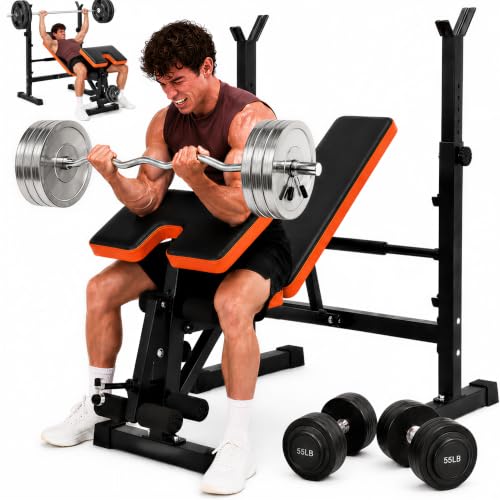 YOLEO All-in-One Weight Bench Set - Starter Edition, Adjustable Home Gym, 880-1980LBS