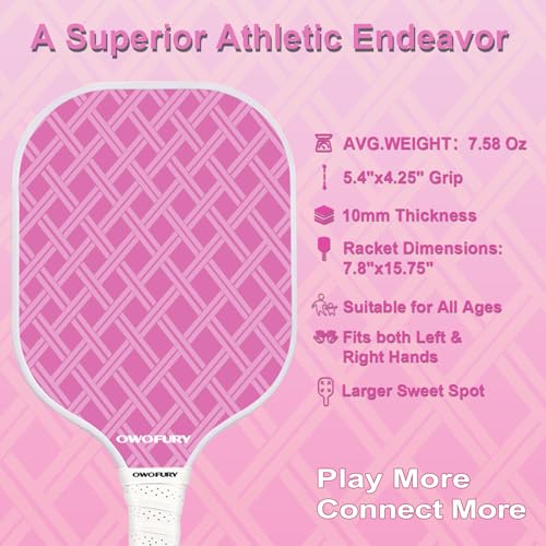 Pickleball Paddles Set of 2 Lightweight Pink Control - Honeycomb Core, Net Variation