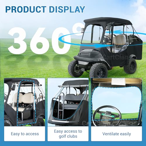 Golf Cart Enclosure for 4 Passengers Waterproof Rain Cover with Clear PVC Windows