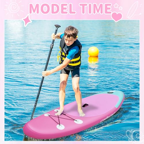 Kids Inflatable Stand Up Paddle Board with Accessories - 7'10" Pink & Green