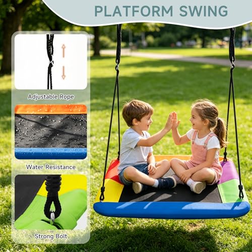 COZEER 2-in-1 Backyard Swing Set with Platform & Belt Swings, Black, Supports 440 lbs