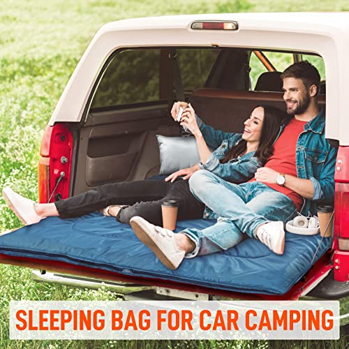 MEREZA Double Sleeping Bag for Adults XL Queen Size with Pillow, All-Season Camping & Hiking, Blue & Gray