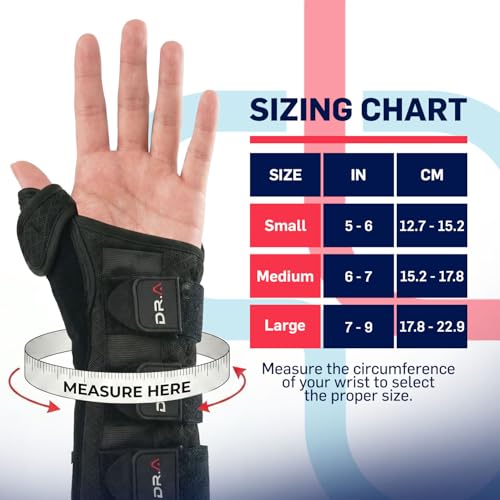 Wrist Support Brace with Thumb Splint for Carpal Tunnel & Tendonitis - Right Hand, Small/Medium, Black - Variation M/L