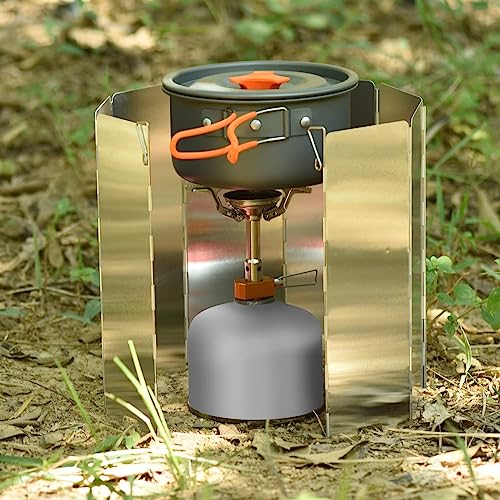 8 Plates Camping Stove Windscreen - Folding Aluminum Windshield for Outdoor Cooking